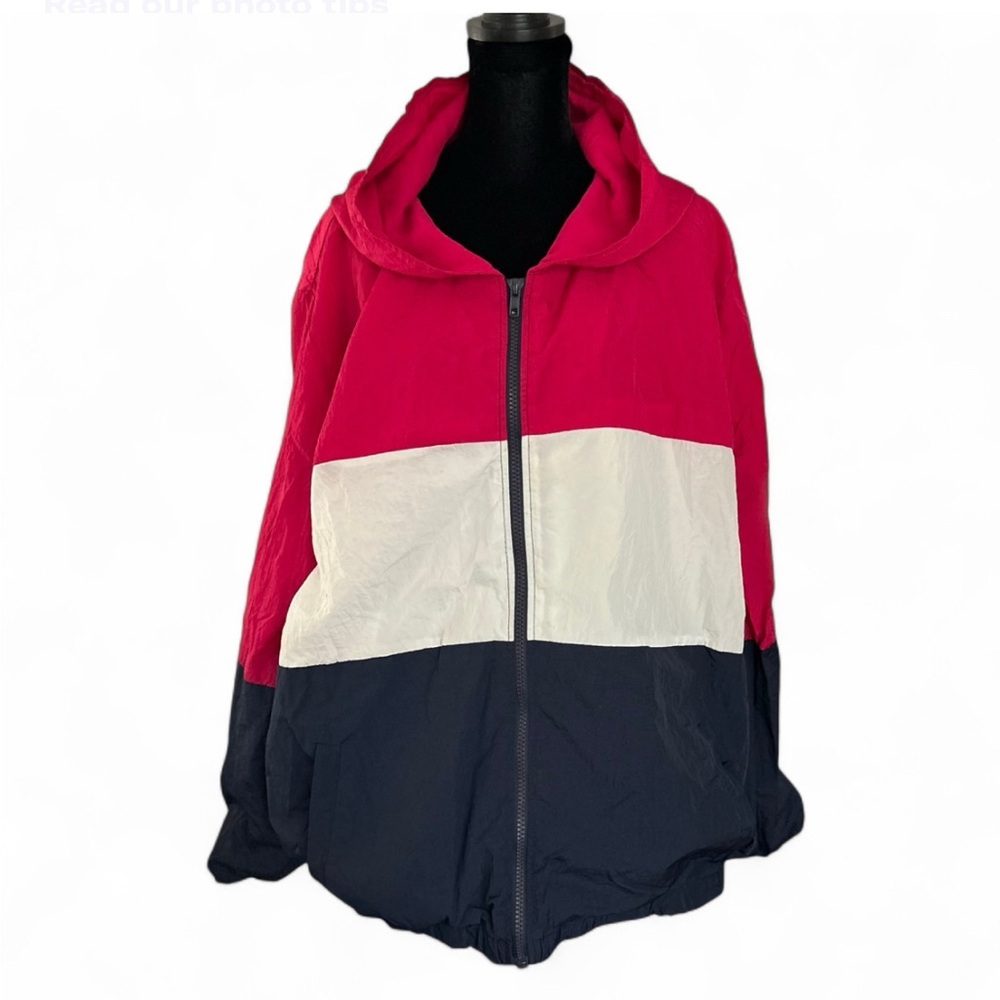 WILD FABLE Red, White, and Navy Color Hooded  Windbreaker Jacker XXL